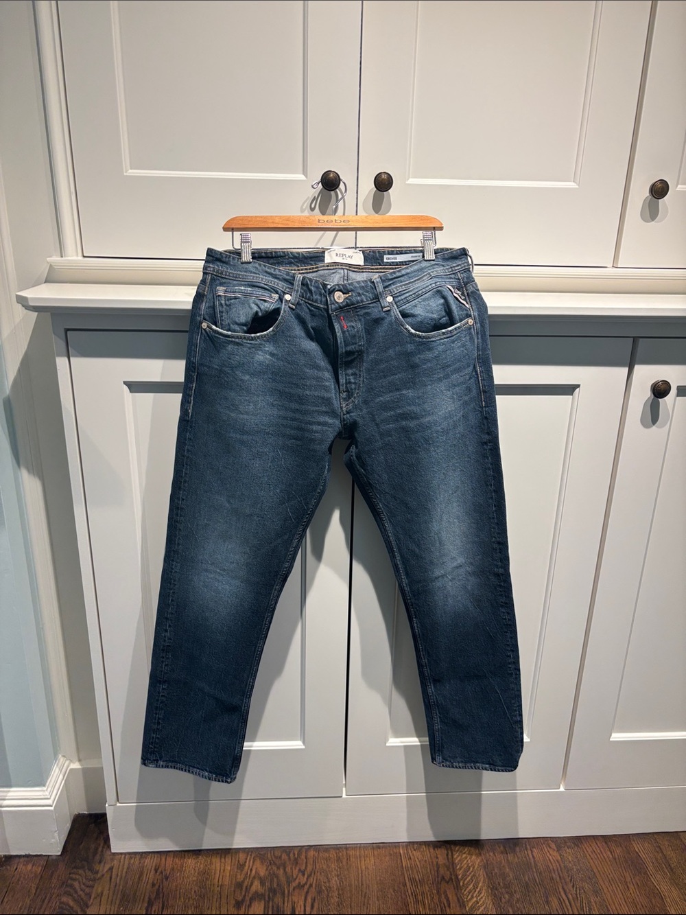 Replay Men’s Grover Straight Fit Jeans in Faded Blue Denim 34x40